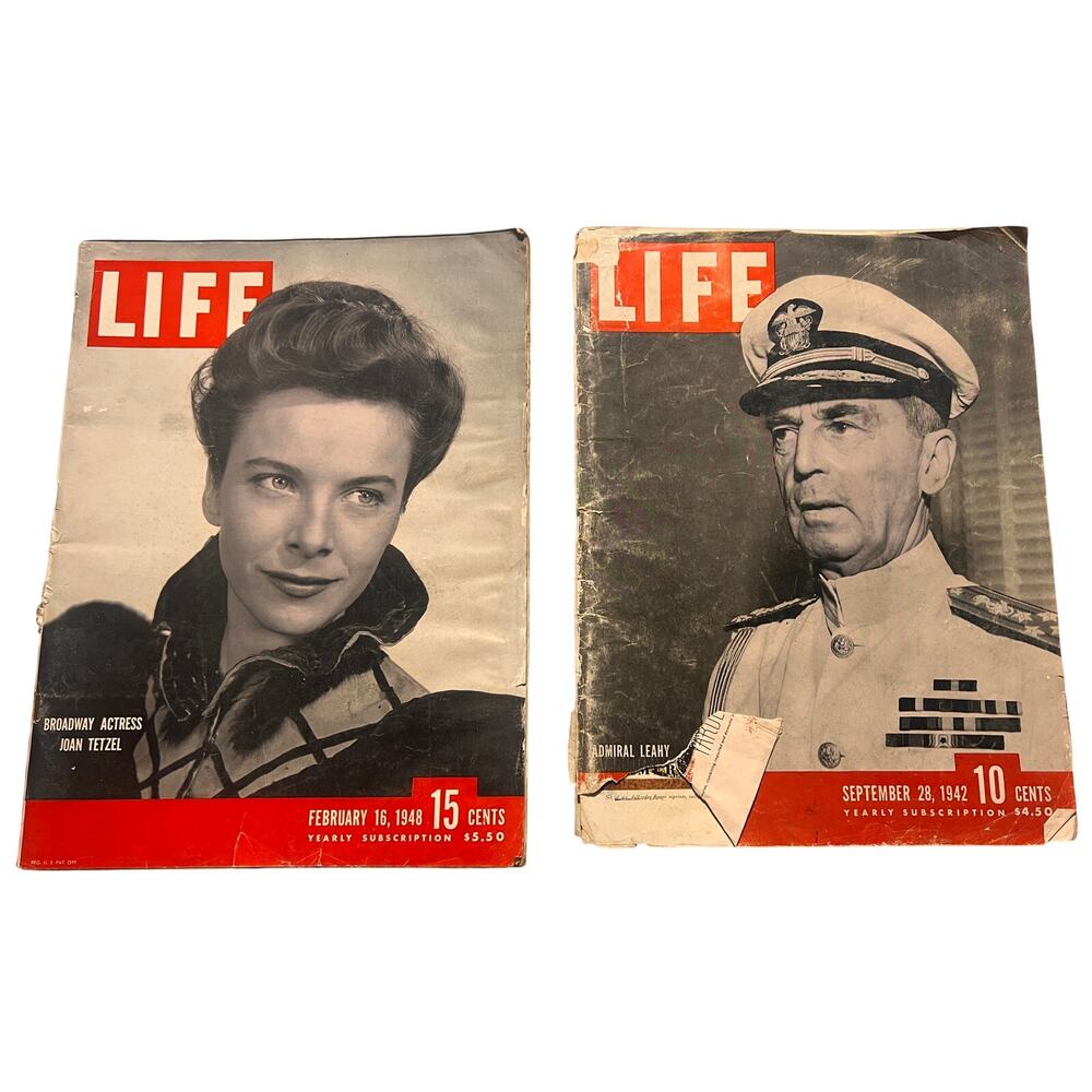 Vintage LIFE Magazine Lot 1942 & 1948 WWII Era Ads Joan Tetzel Admiral Leahy
